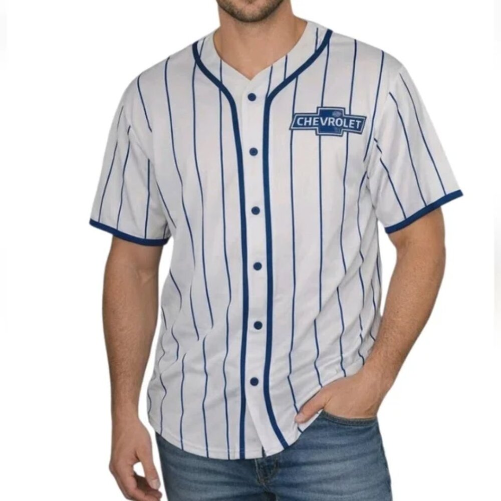 Chevrolet Chevy Baseball Jersey Size Small Super Service Logo Pinstripe New